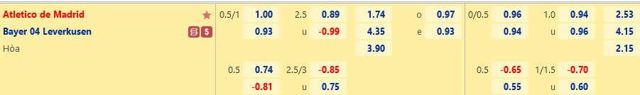 Tỷ lệ Atletico Madrid vs Leverkusen Ty le Atletico Madrid vs Leverkusen