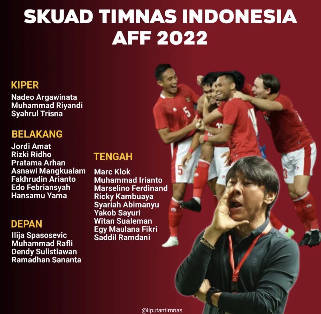 Danh sach 23 cau thu Indonesia tham du AFF Cup 2022
