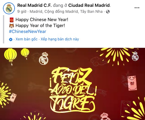 Các đội bóng lớn chúc mừng Tết Nguyên đán