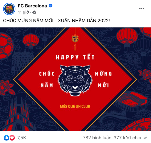 Các đội bóng lớn chúc mừng Tết Nguyên đán