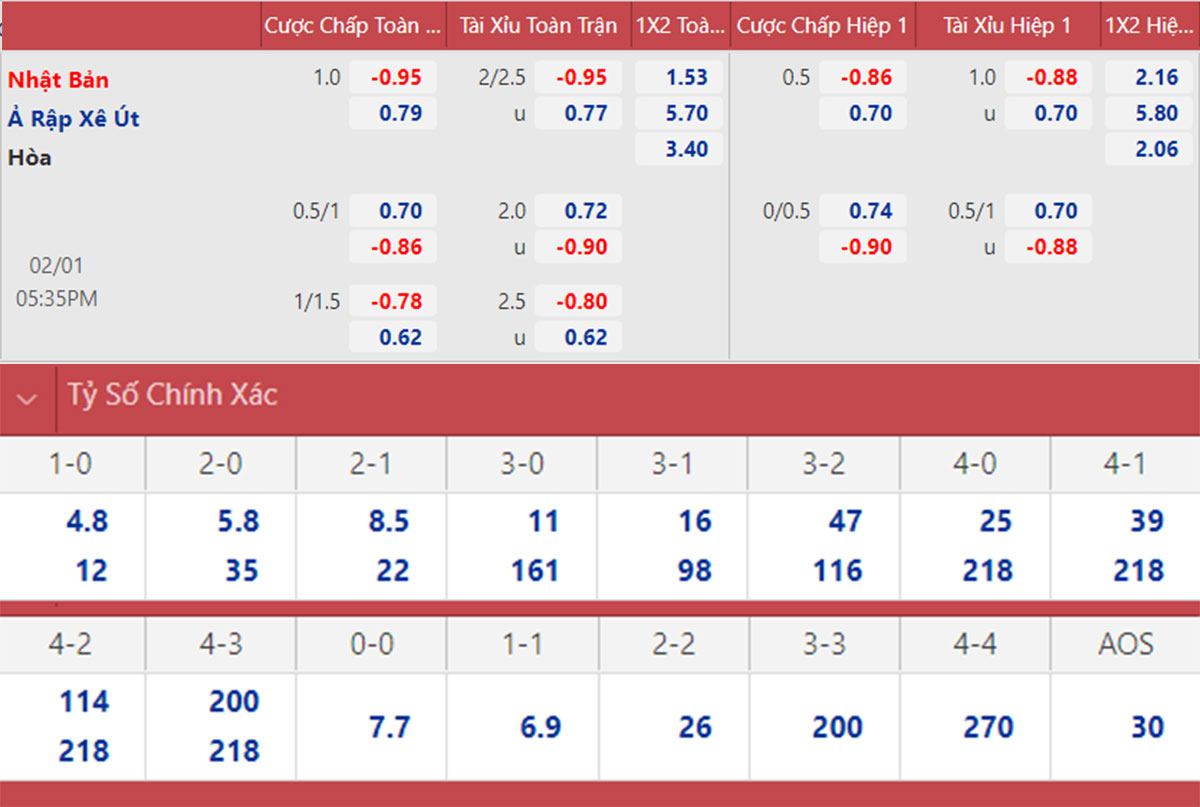 Nhật Bản vs Saudi Arabia