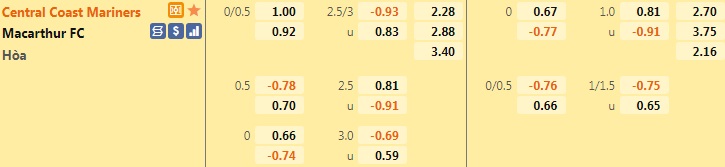 Central Coast Mariners vs Macarthur