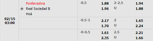 Tỷ lệ Ponferradina vs Sociedad B Tỷ lệ Ponferradina vs Sociedad B