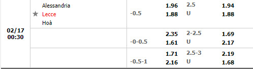Tỷ lệ Alessandria vs Lecce