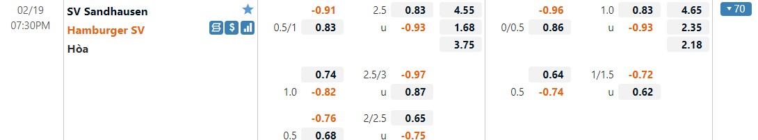 Tỷ lệ kèo Sandhausen vs Hamburg