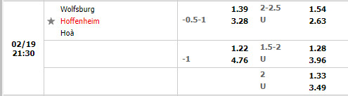 Tỷ lệ Wolfsburg vs Hoffenheim Tỷ lệ Wolfsburg vs Hoffenheim