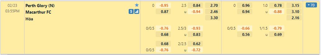 Tỷ lệ kèo Perth Glory vs Macarthur
