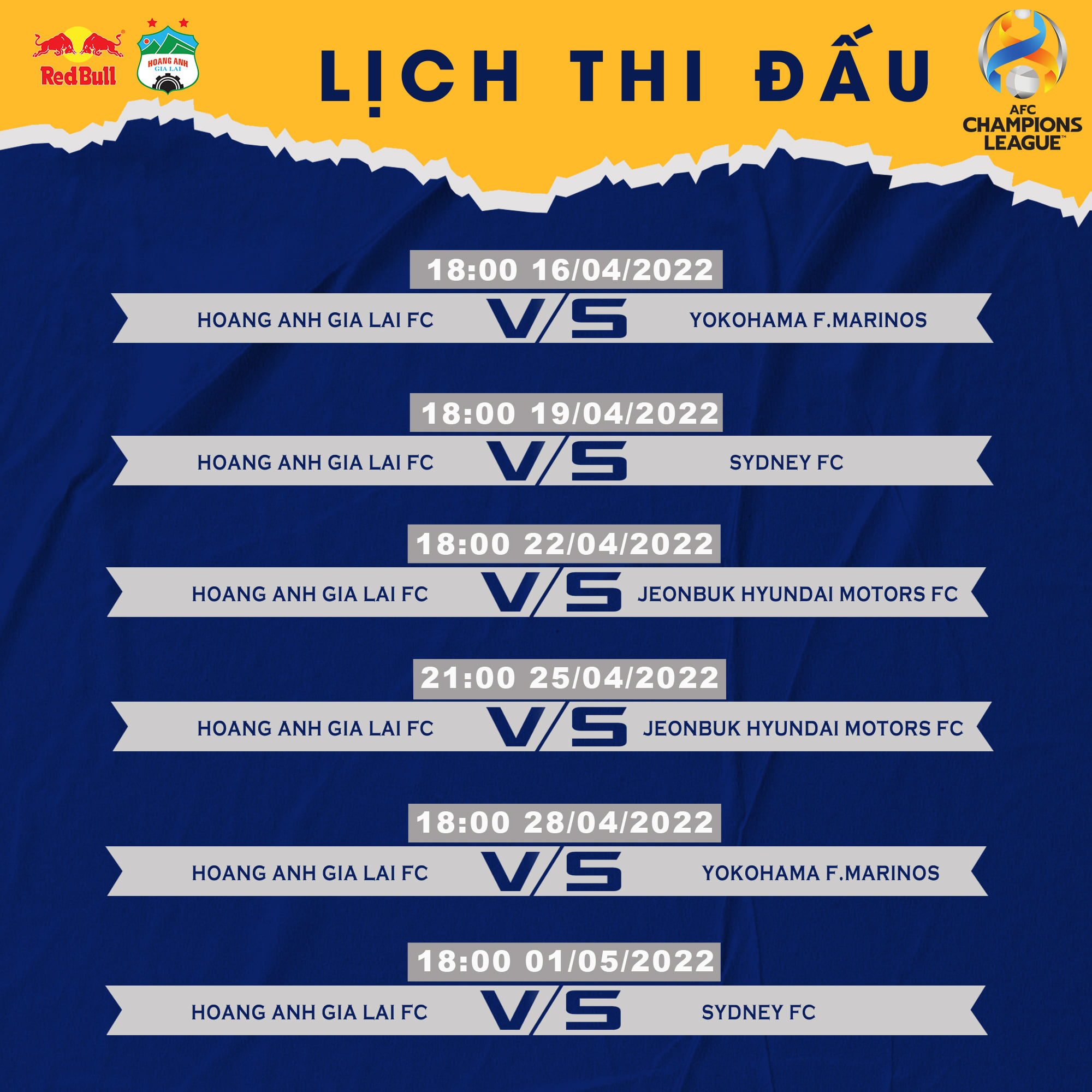 Lịch thi đấu AFC Champions League của HAGL