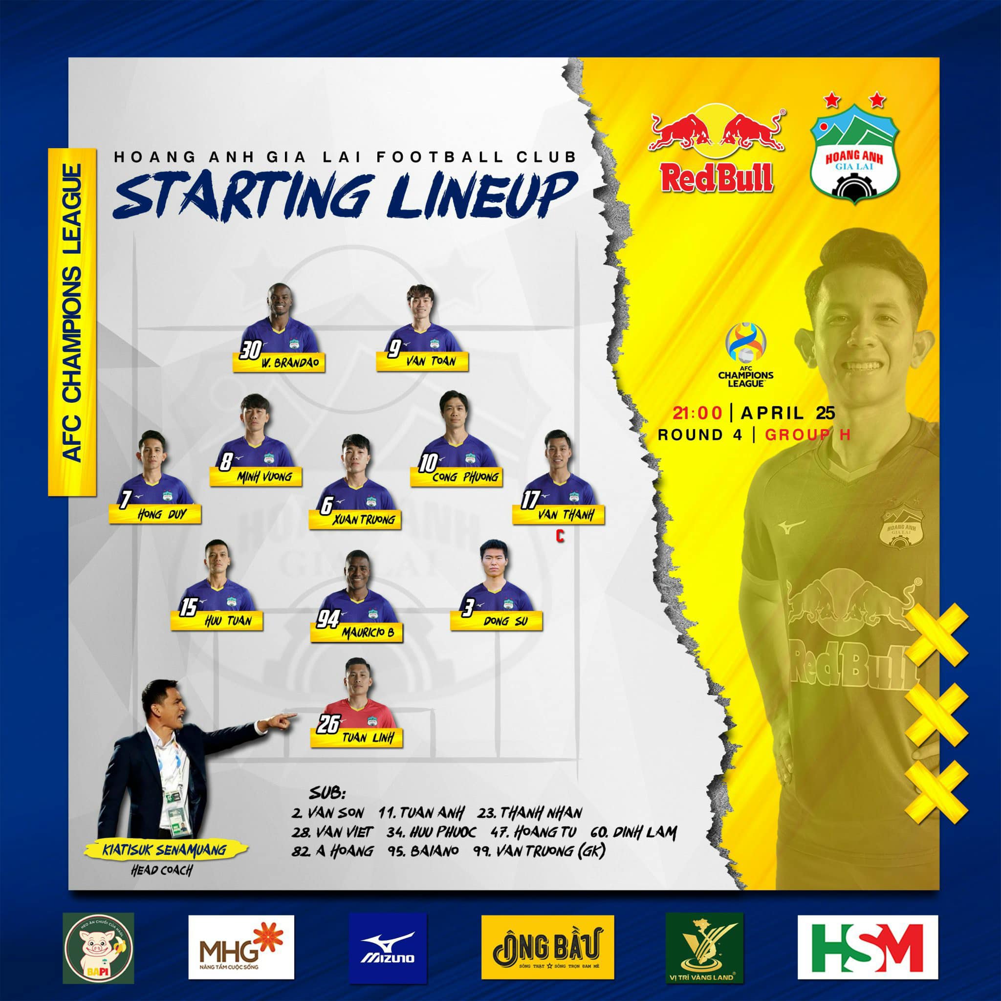 Đội hình ra sân tối 25/4 của HAGL Đội hình ra sân tối 25/4 của HAGL