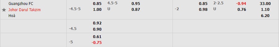 Guangzhou vs Johor Darul