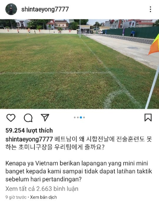 HLV Shin Tae Yong chê sân tập tại SEA Games 31