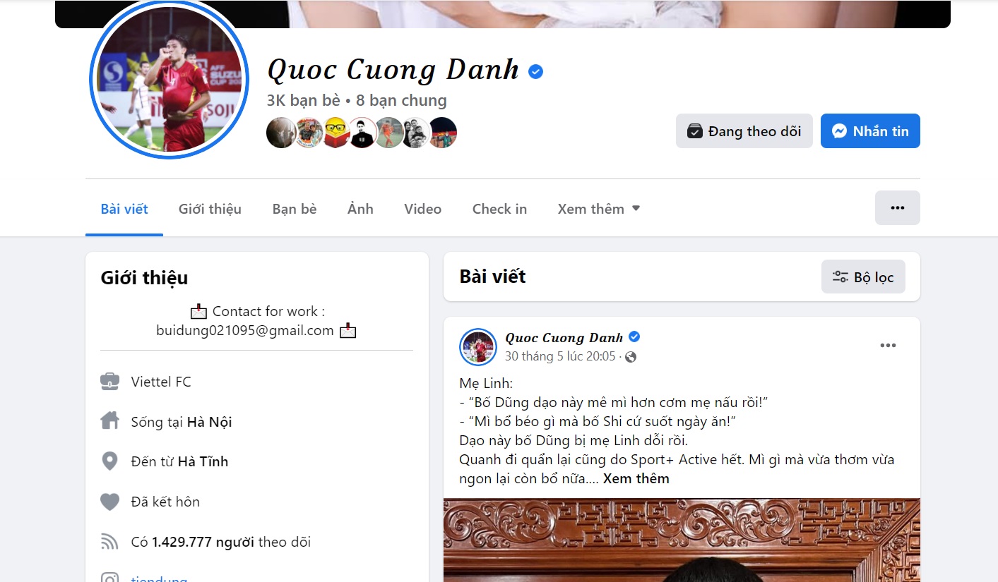 Trung vệ Bùi Tiến Dũng bị hack trang facebook cá nhân