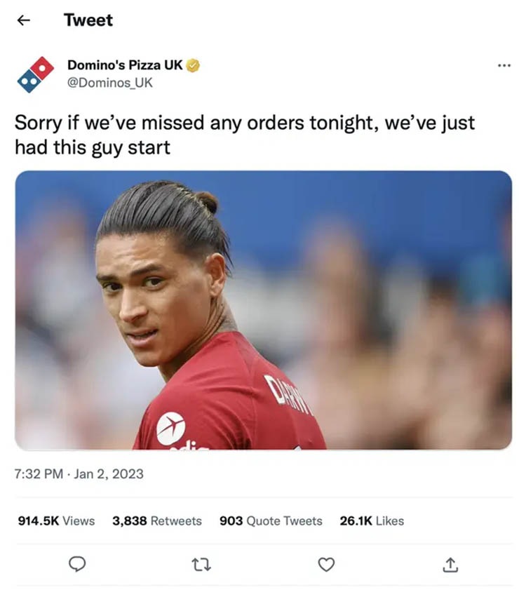 Hãng pizza chế nhạo Darwin Nunez 2