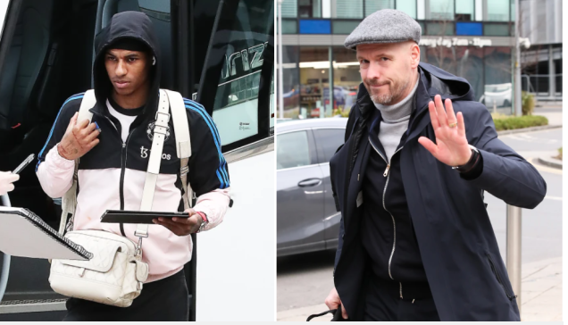 Marcus Rashford cung cac dong doi chuan bi cho tran dau voi Newcastle