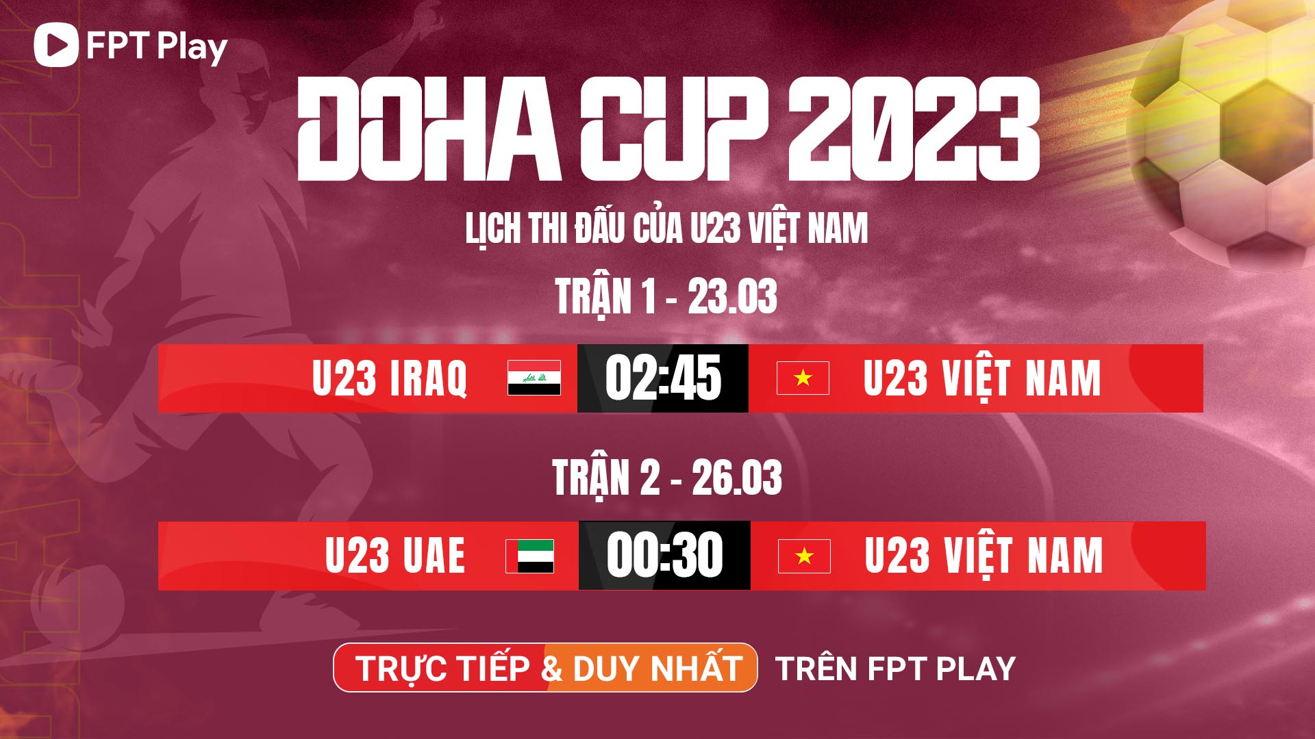 Lịch thi dấu của U23 Việt Nam tại Doha Cup 2023