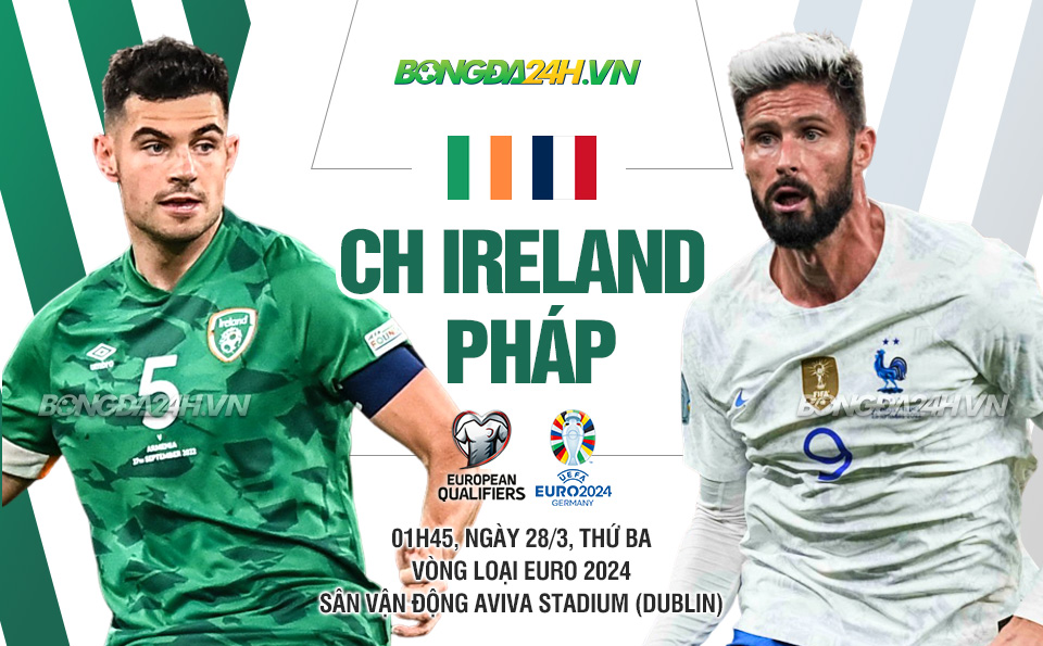 truc tiep bong da Ireland vs Phap vong loai Euro 2024 hom nay