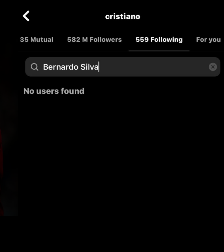 Ronaldo khong theo doi Bernardo Silva tren MXH