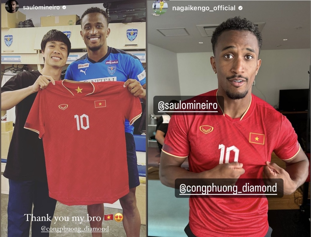 Công Phượng tặng áo cho đồng đội Saulo Mineiro (Ảnh: IGNV) Cong Phuong tang ao cho dong doi Saulo Mineiro (anh: IGNV)