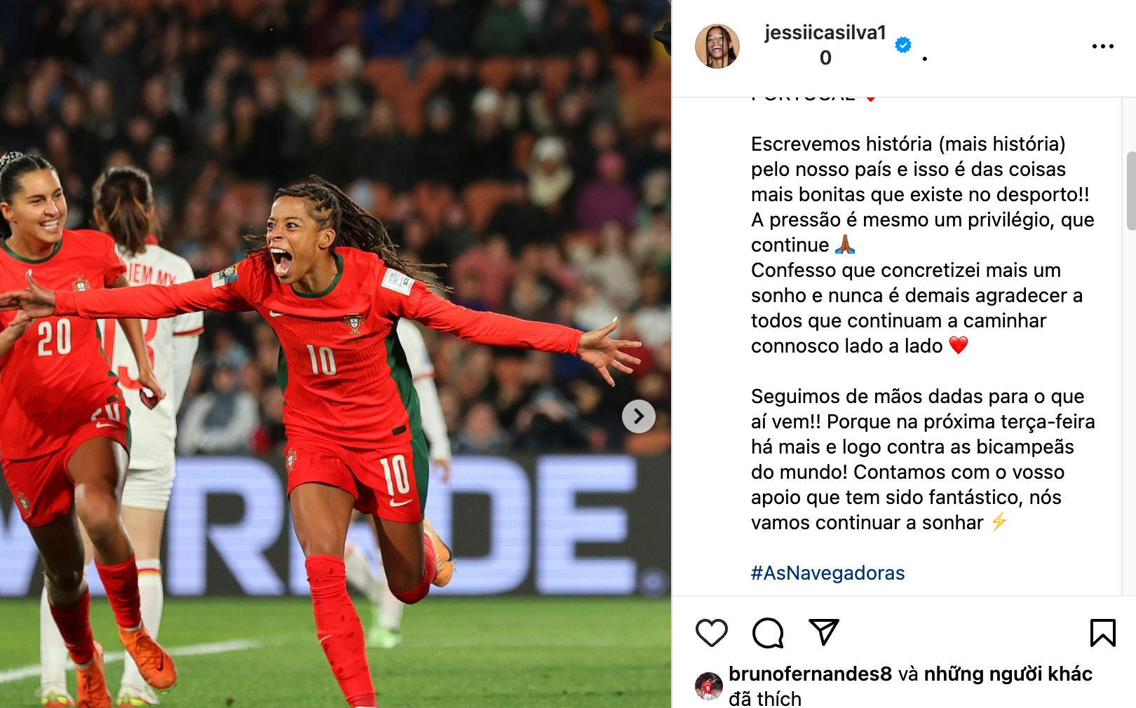 Bruno Fernandes like bài viết liên quan tới ĐT nữ Việt Nam 1