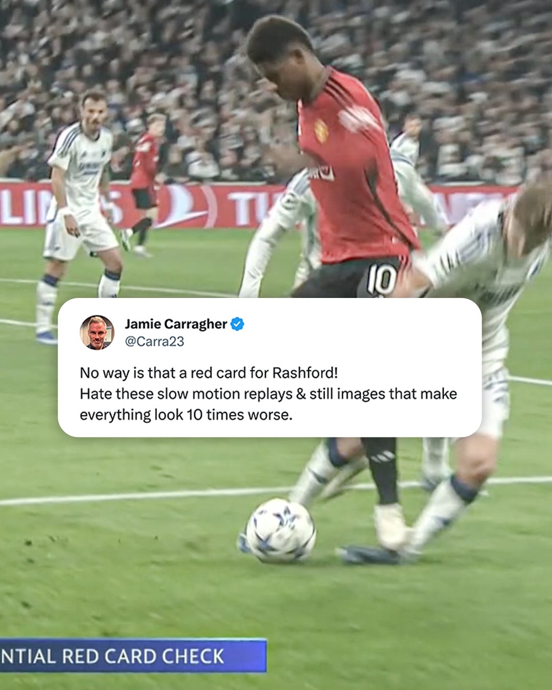 Close-up of the situation that caused Marcus Rashford to receive a direct red card 5