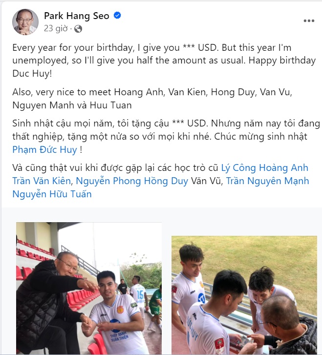 HLV Park Hang Seo chúc mừng sinh nhật Đức Huy theo cách đặc biệt 1
