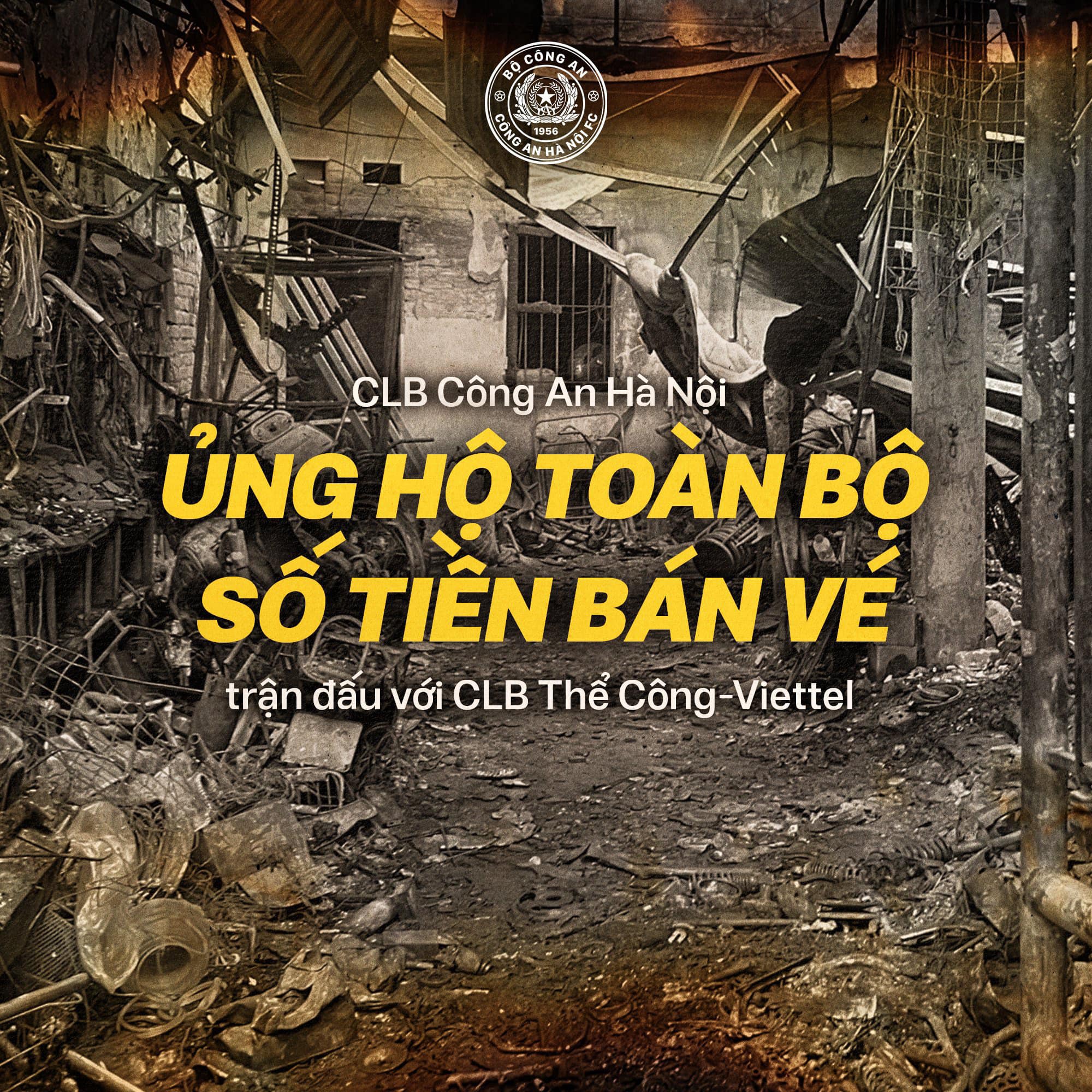 CLB Công an Hà Nội ủng hộ các nạn nhân vụ hỏa hoạn tại Cầu Giấy 1