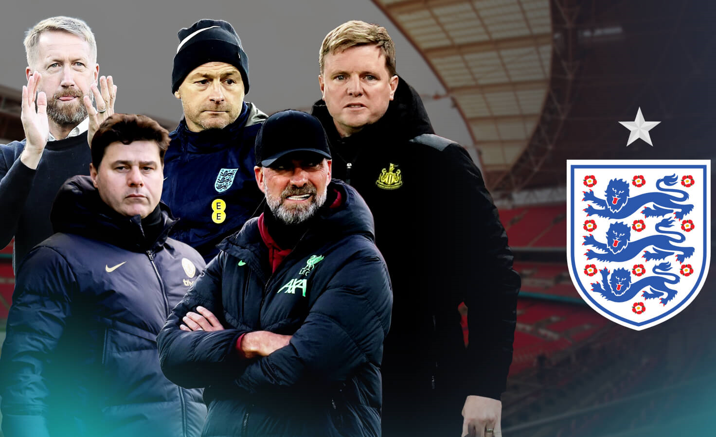 F365-Graham-Potter-Lee-Carsley-Eddie-Howe-Mauricio-Pochettino-Jurgen-Klopp-with-England-Badge-1