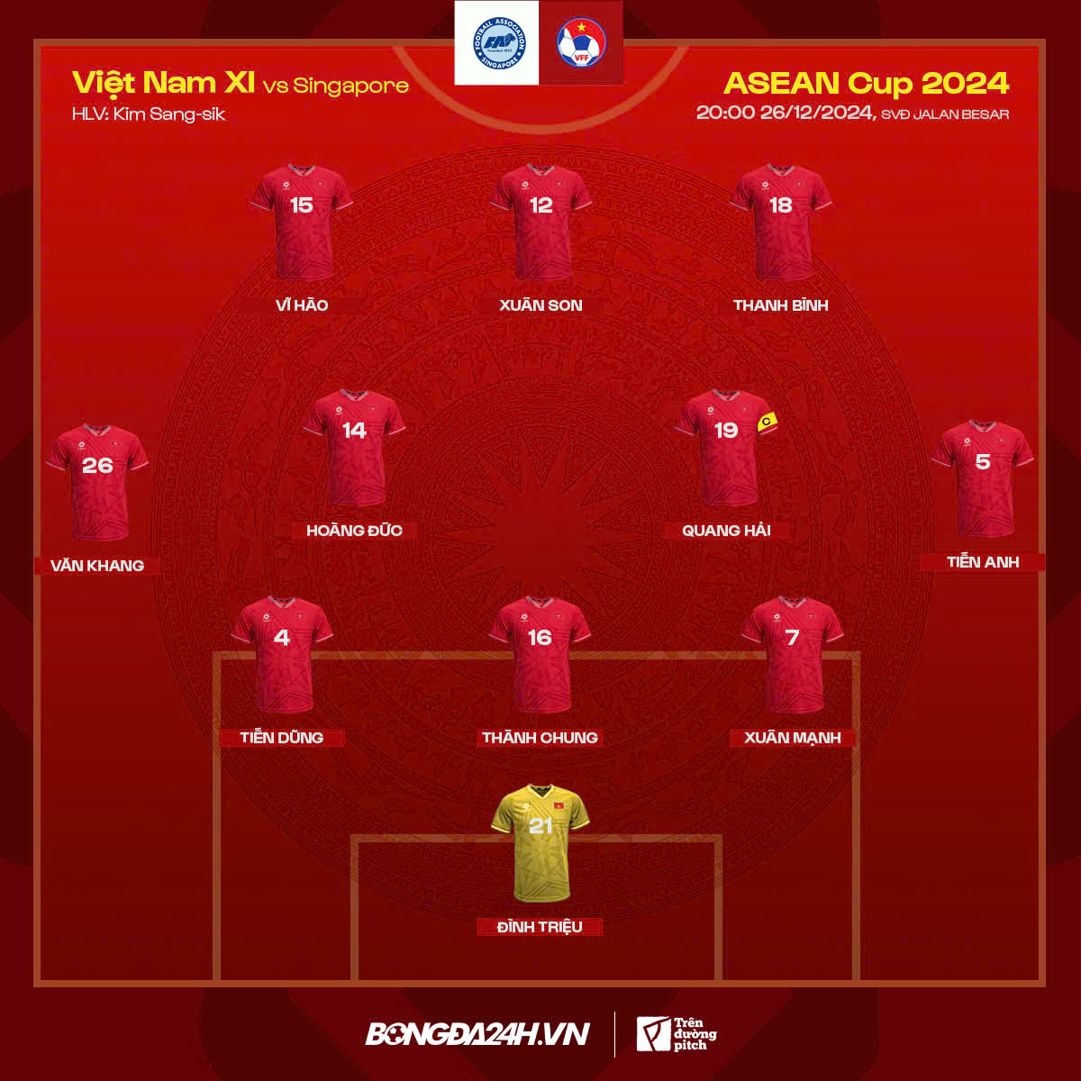 Đội hình Việt Nam đấu Singapore Cái tên bất ngờ đá cặp với Xuân Son 2 Đội hình Việt Nam đấu Singapore Cái tên bất ngờ đá cặp với Xuân Son 2