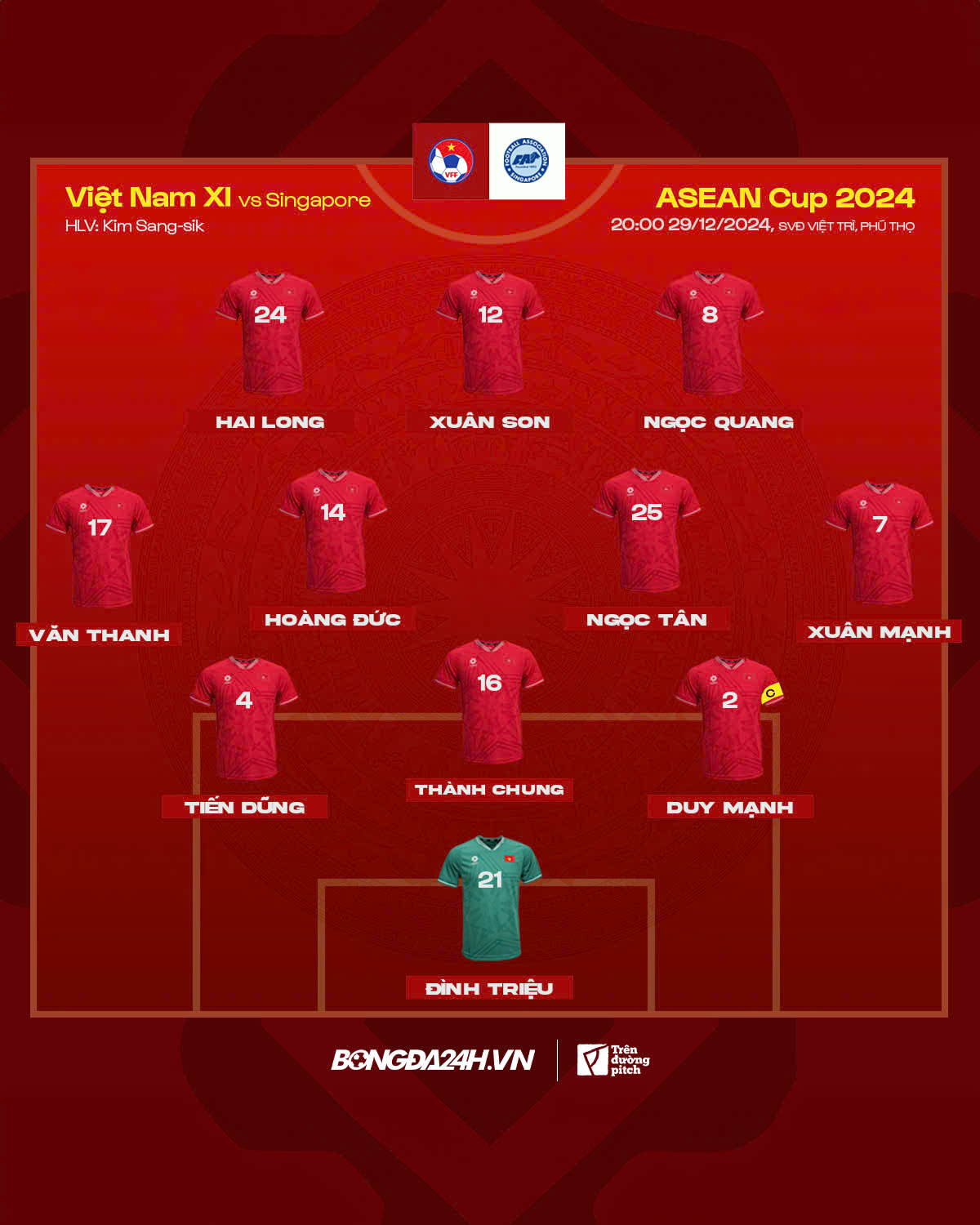 doi hinh dT Viet Nam vs Singapore