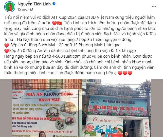 Tiến Linh tạo thiện cảm khi dùng tiền thưởng ASEAN Cup làm từ thiện 1