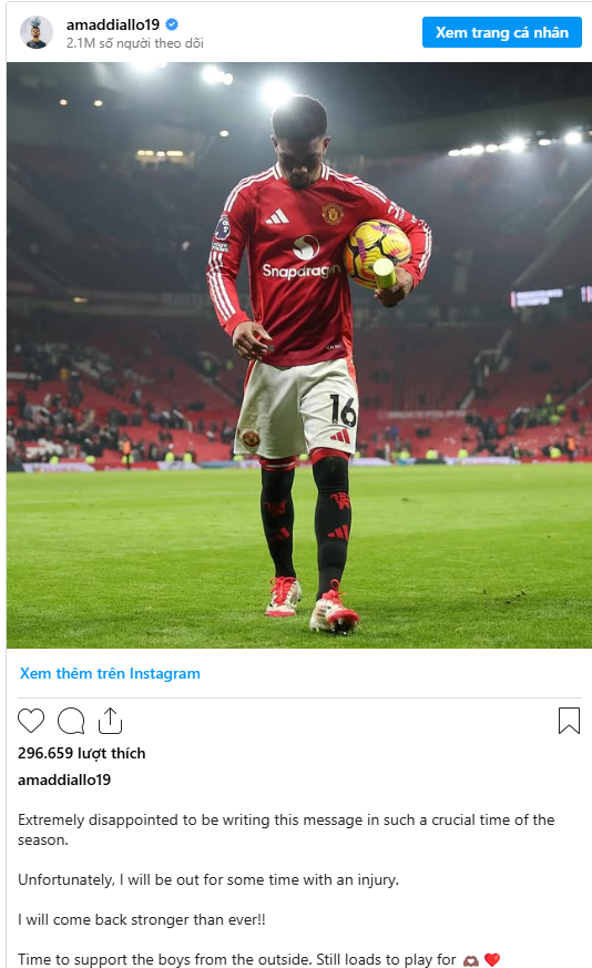 Amad Diallo gửi thông điệp tới NHM MU sau chấn thương nghiêm trọng 1 Amad Diallo gửi thông điệp tới NHM MU sau chấn thương nghiêm trọng 1