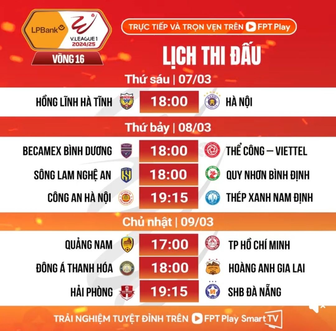 Lịch thi đấu vòng 16 V-League 202425 Những cuộc đối đầu khốc liệt 1