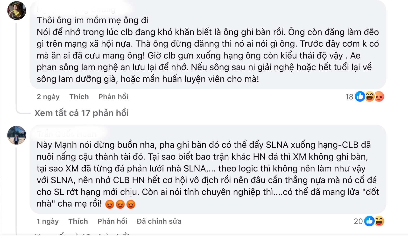Xuân Mạnh bị NHM tấn công trên MXH sau bàn thắng vào lưới SLNA 1