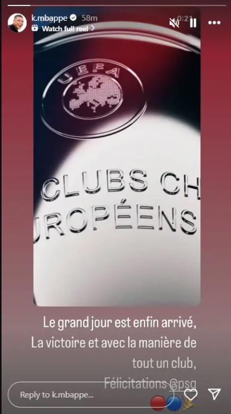 Kylian Mbappe chúc mừng PSG vô địch Champions League Kylian Mbappe chuc mung PSG vo dich Champions League