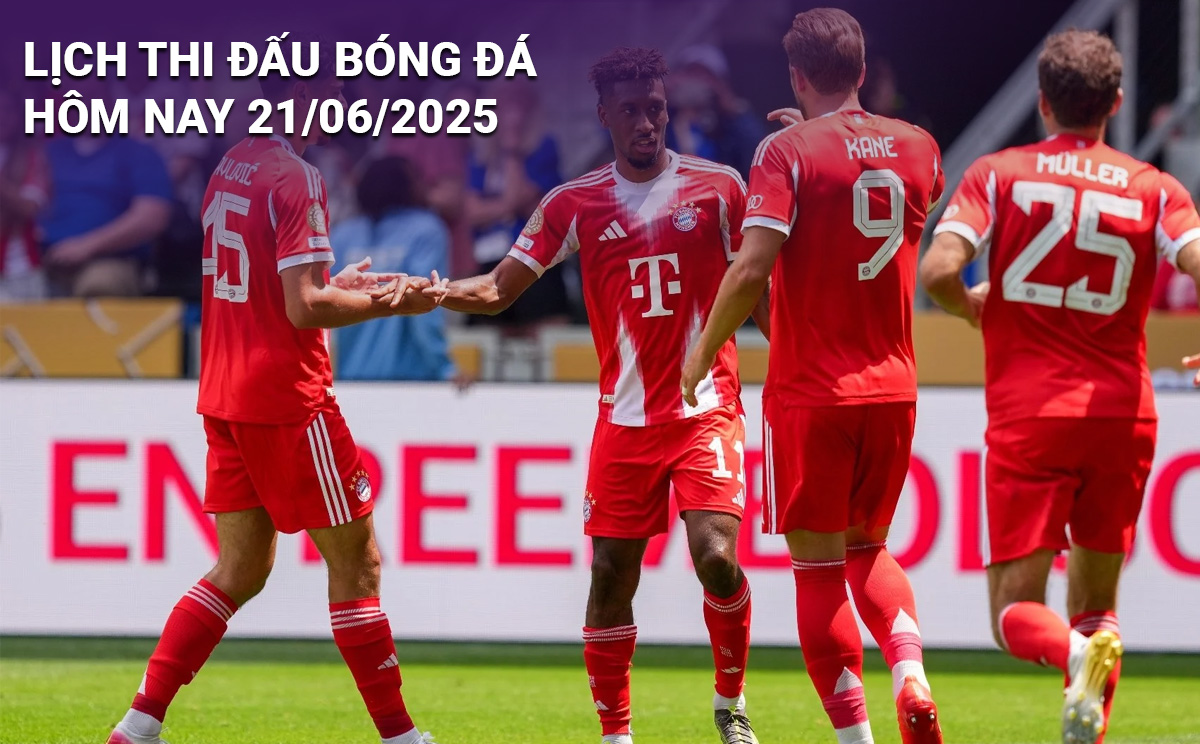 Lịch thi đấu bóng đá hôm nay 21/6/2025