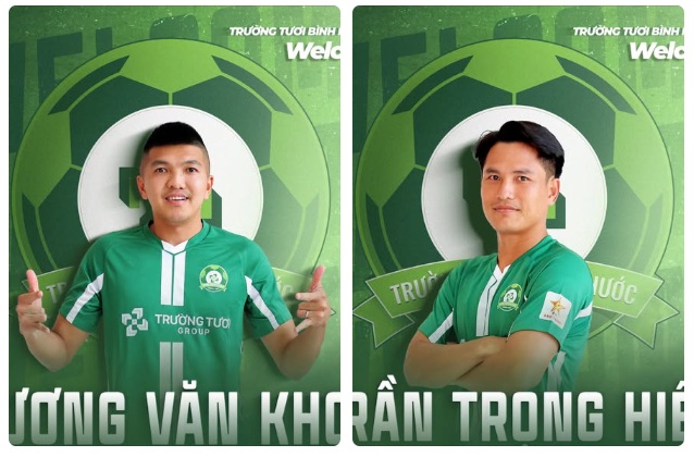 Binh Phuoc trinh lang bo doi cau thu Duong Van Khoa va Tran Trong Hieu