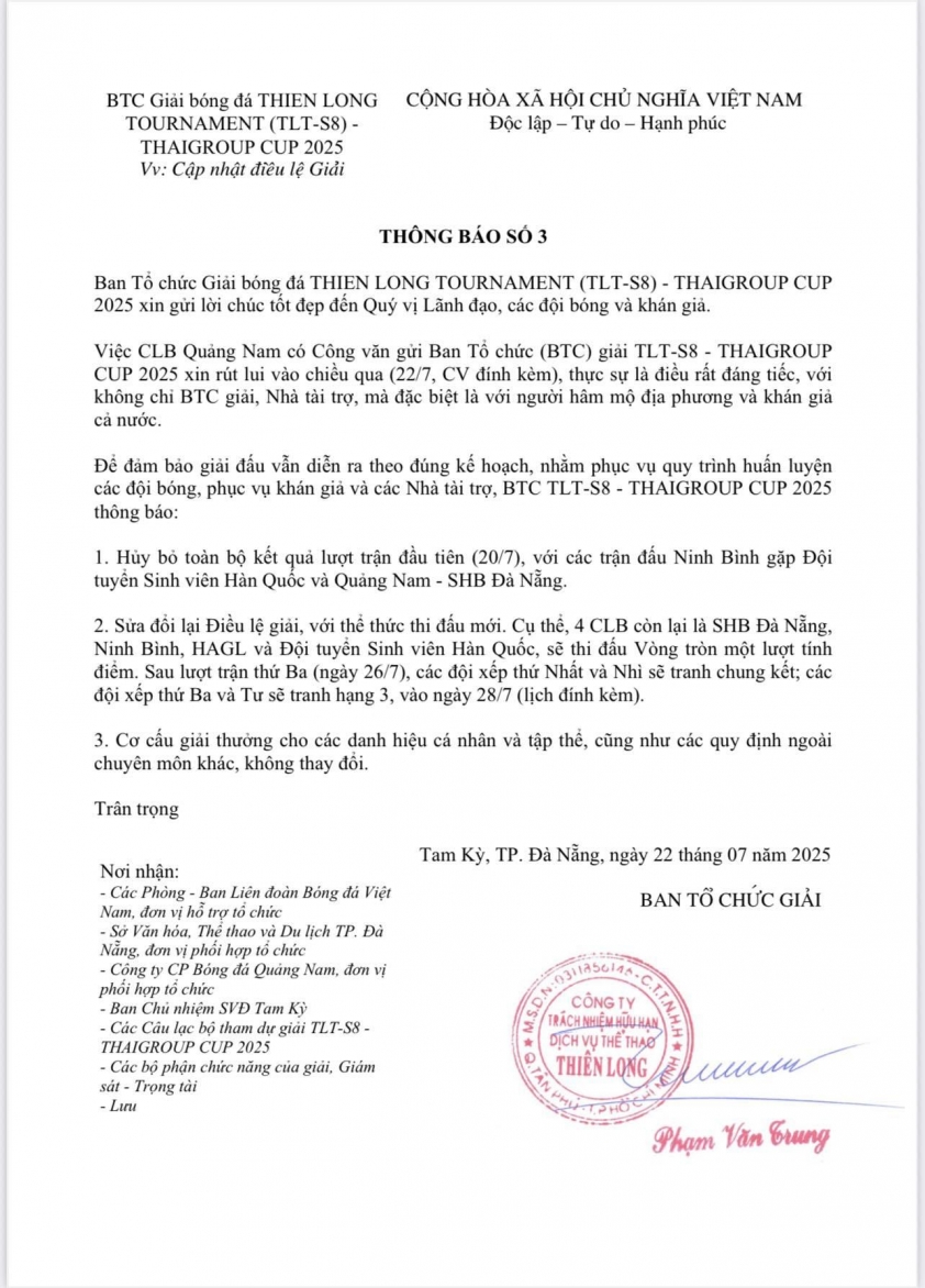 CLB Quảng Nam bỏ giải giữa chừng dù giữ tư cách chủ nhà 1 CLB Quảng Nam bỏ giải giữa chừng dù giữ tư cách chủ nhà 1