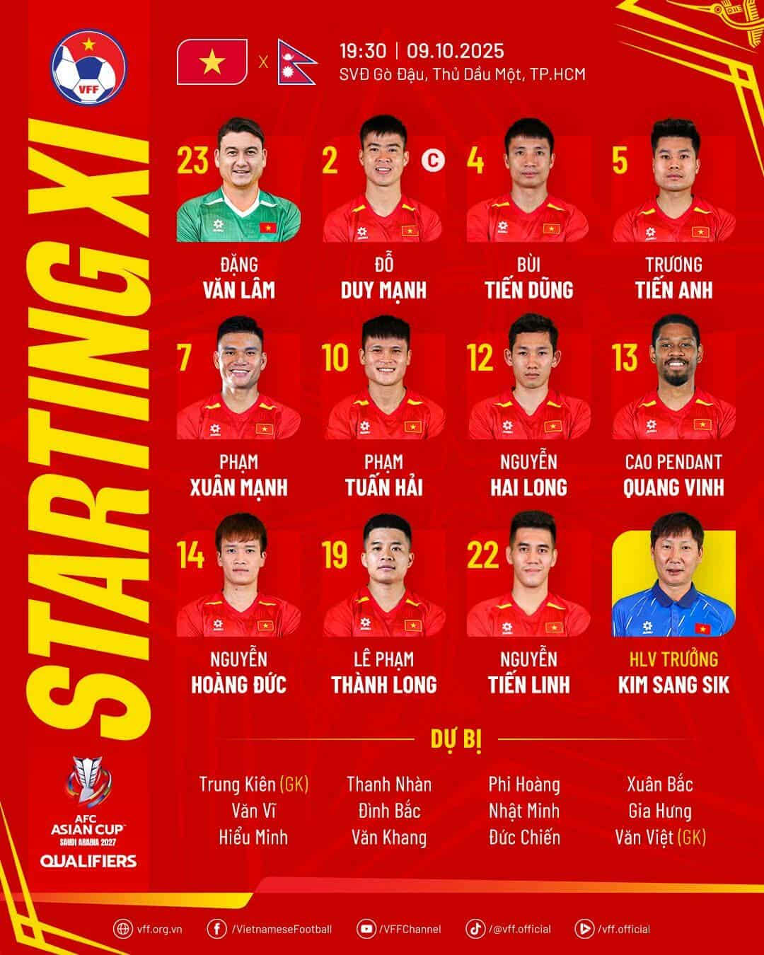 dT Viet Nam khong xep bat ky cau thu U23 nao ra san truoc Nepal