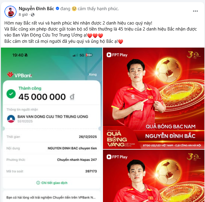 Nghĩa cử cao đẹp của Nguyễn Đình Bắc sau gala Quả bóng Vàng 1