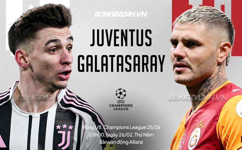 Juventus vs Galatasaray luot ve vong play-off Champions League 2025/26.