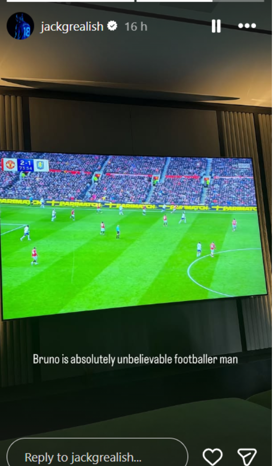 Jack Grealish lên mạng xã hội để khen ngợi Bruno Fernandes 1 Jack Grealish lên mạng xã hội để khen ngợi Bruno Fernandes 1