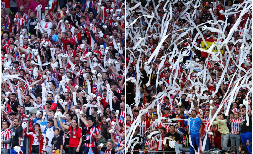 Rat nhieu giay ve sinh da xuat hien o tran dau Atletico vs Arsenal 