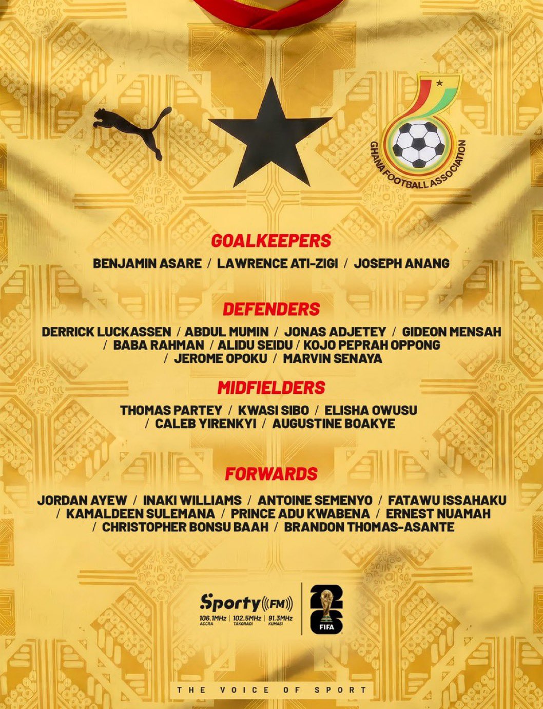 Danh sach dT Ghana tham du World Cup 2026