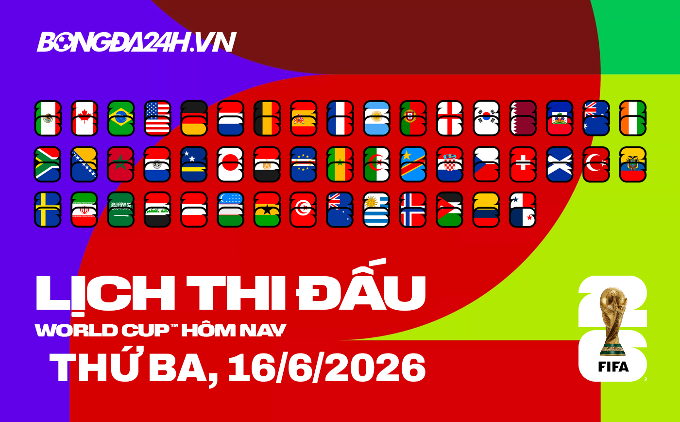 Lịch thi đấu bóng đá hôm nay 16/06/2026