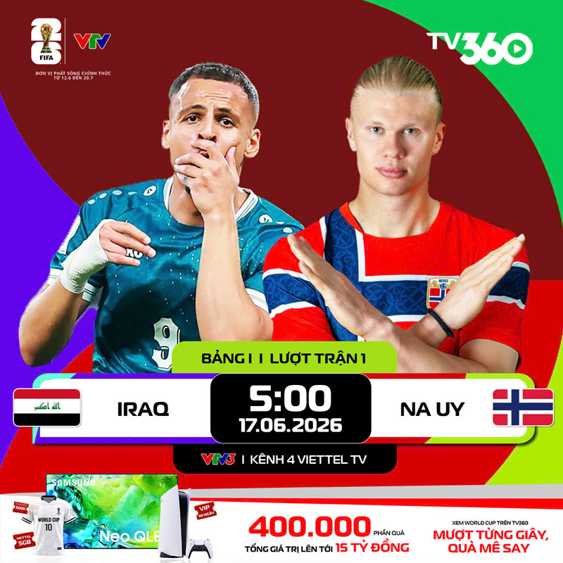 Iraq vs Na Uy link xem trực tiếp trên VTV hôm nay 1
