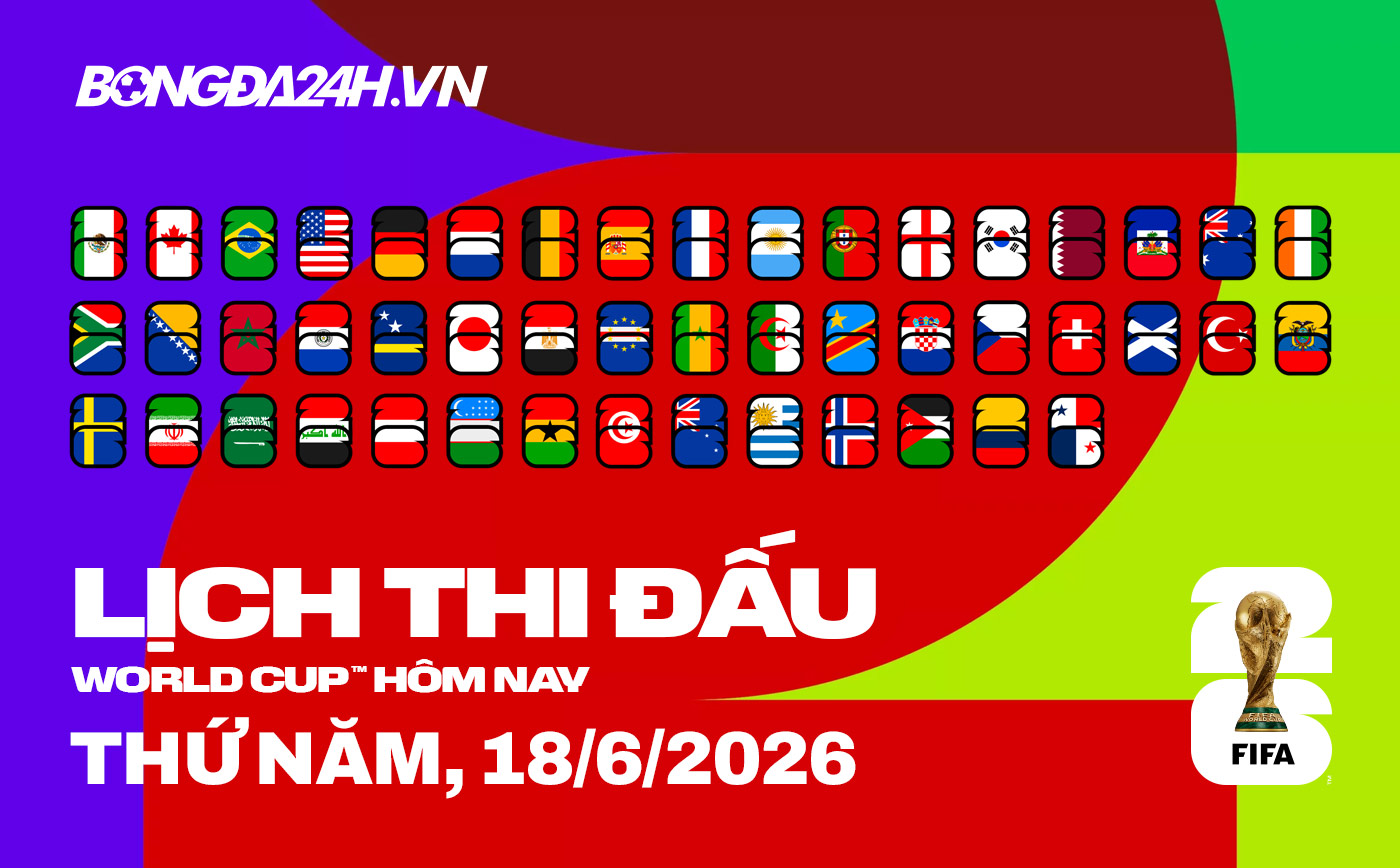 Lịch thi đấu bóng đá hôm nay 18/06/2026