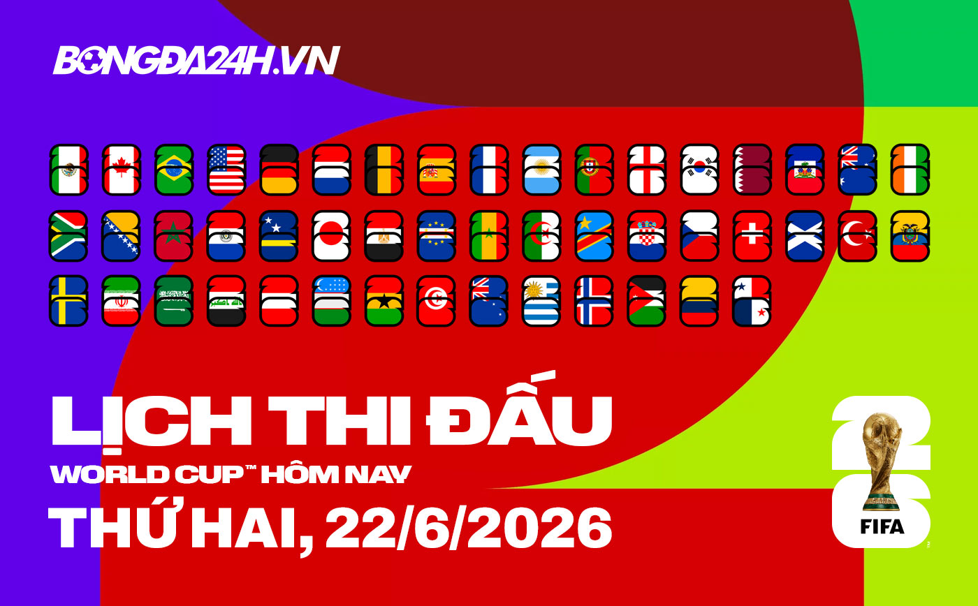 Lịch thi đấu bóng đá hôm nay 22/06/2026