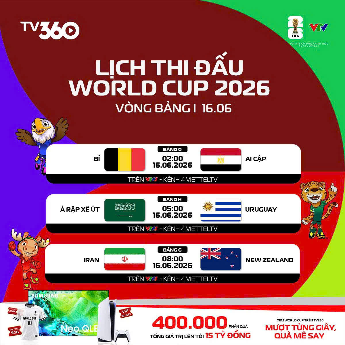 Lịch thi đấu bóng đá hôm nay 16/06/2026
