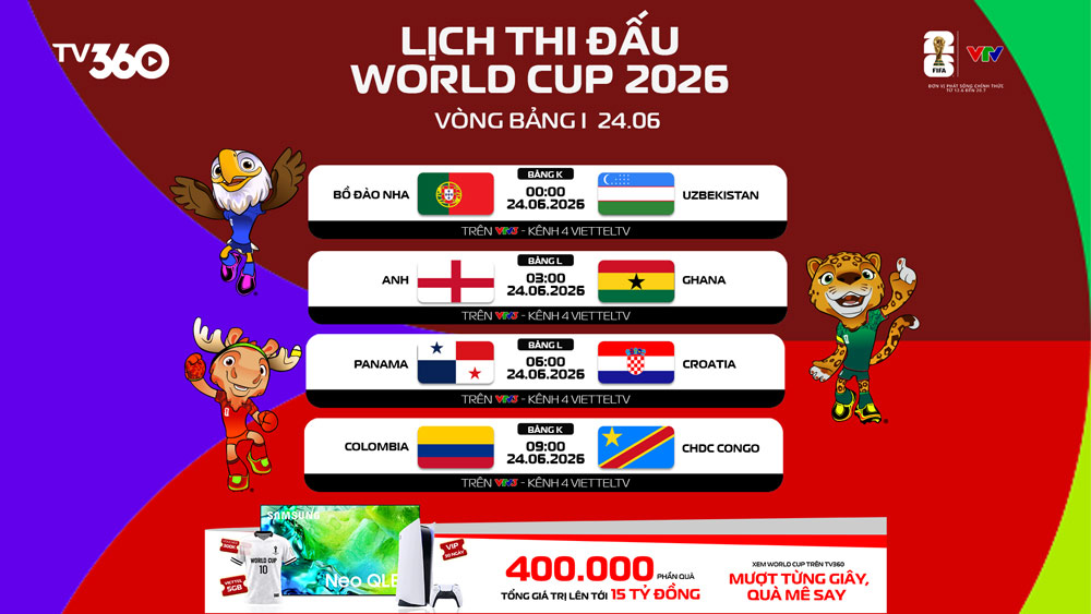 Lịch thi đấu bóng đá hôm nay 24/06/2026