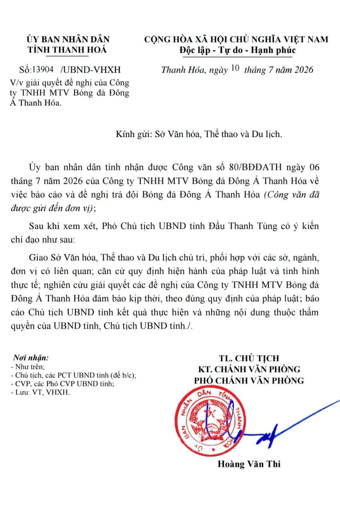 Đội Thanh Hóa bị trả lại, nguy cơ không dự VLeague 1